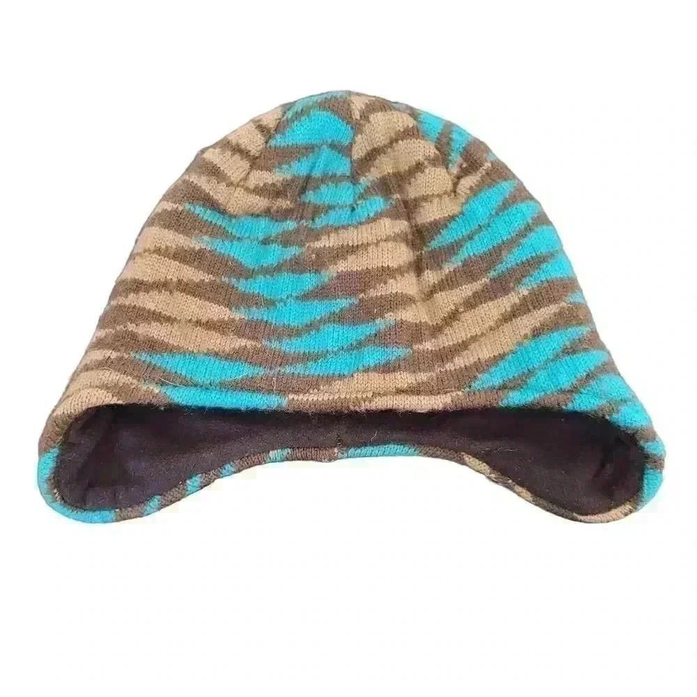 Kootenay Knitting Co Adult Unisex Brown/Turquoise Wool Knit Lined Beanie